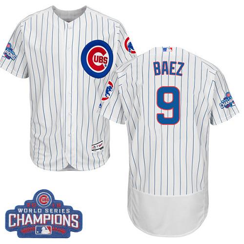 Cubs #9 Javier Baez White Flexbase Authentic Collection 2016 World Series Champions Stitched MLB Jersey - Click Image to Close
